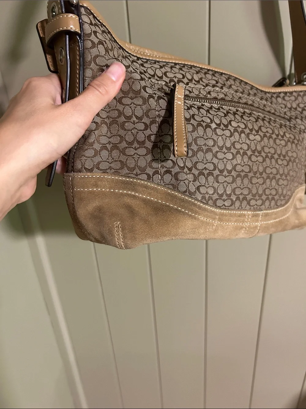 Coach Suede and Monogram shoulder bag